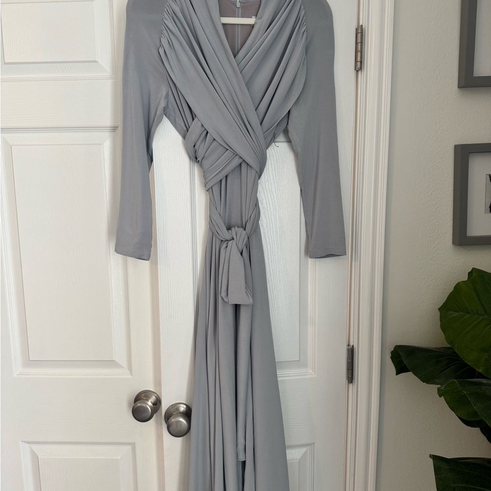 MM Lafleur Light Gray Maxi Dress with Wrap Detail - Picture 2 of 5